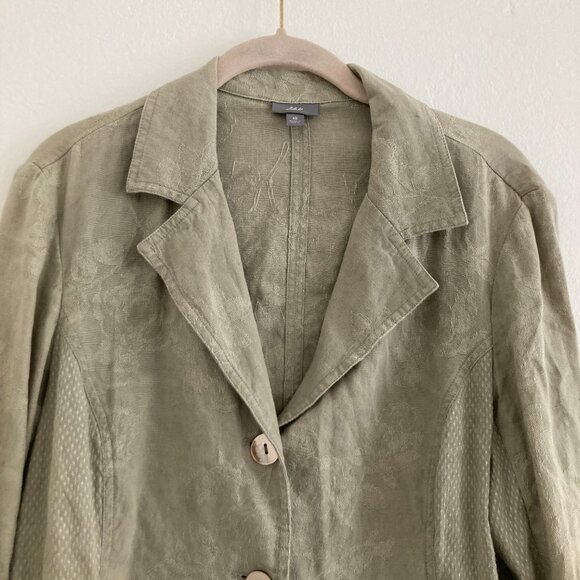 J Jill Linen Blend Green Button Front Jacket Floral Boho Lagenlook Size 10 - Picture 2 of 12